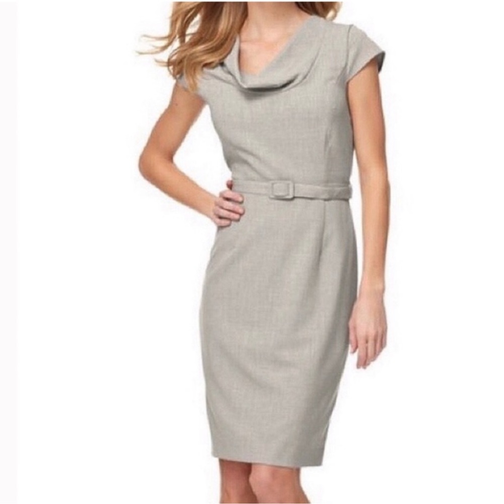 CALVIN KLEIN Cap Sleeve Cowl Neck Belted Sheath Dress